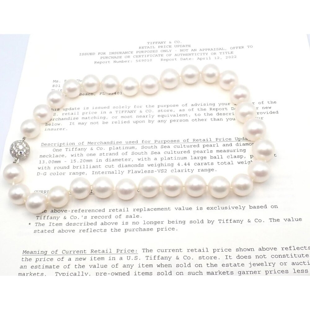 Authentic! Tiffany & Co Platinum Diamond South Sea Large Pearl Necklace Paper - Picture 9 of 15